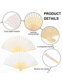 3 Pieces White Handheld Fans Cloth Fans Bamboo Folding Fans For Wedding Decoration, Church Wedding Gifts, Party Favors, DIY Decoration