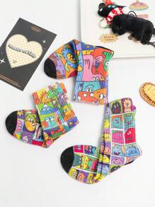 3 Pairs Of Spring And Autumn Mid Length Socks For Boys And Girls Aged 1-16, Personalized, Fashionable, Monster