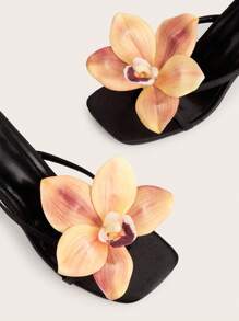 Satin Flower Peep Toe High Heel Sandals, Black, Perfect For Travel & Beach In Spring/Summer