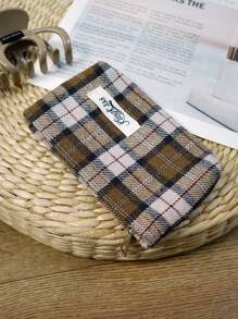 1 pieza Bolso de tela de felpa de color marrón claro con cuadros en rosa claro, bolso de maquillaje grande, con cremallera, de moda y casual, esencial para viajes y vacaciones, para toallas sanitarias, almohadillas, AirPods, auriculares con cable, AirPods, cargador, lápices labiales, cosméticos, perfumes, productos de cuidado de la piel y belleza, decoración del hogar, para mamá, mujeres, enfermeras, estudiantes, niñas escolares, llaves, regalos navideños