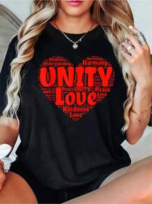 Unity Day Orange Heart Love Kindness Harmony Understanding T-ShirtWomen's Casual Short Sleeve Crew Neck T-Shirt For Spring & Summer - Comfortable, Relaxed Fit, Printed Graphic Tee For  Sport Lovers