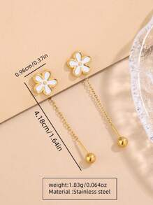 1 par de hilos colgantes para la oreja de acero inoxidable decorados con elementos florales dulces y lindos, adecuados para que las mujeres los usen en fiestas o en la moda diaria, también se pueden regalar - Amarillo Oro - Ver 17