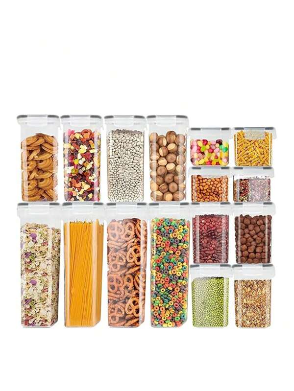 18/24/30/48 pezzi Contenitori per alimenti sigillati con COPERCHIO, dispensa da cucina in plastica per organizzazione e stoccaggio, contenitori per carichi asciutti per lattosio, cereali, pasta, farina, zucchero, etichettati, contrassegnati, lavabili in lavastoviglie