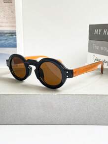 New Retro Color Block Round Small Frame Fashion Fashion Glasses For Men And Women, Outdoor Versatile Suitable For Holiday Party, Daily Wear Eyewear