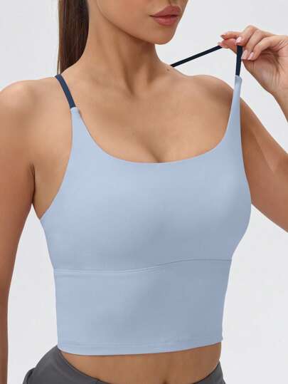 Padded Sports BH Top, Block Stretchy Yoga Camisole view 3