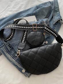 1 件时尚腰包，休闲格子仿皮斜挎胸包，带可调节肩带，拉链开合，涤纶衬里，适合派对和旅行