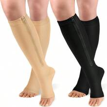 1Pair Of Copper Compression Socks Mid Calf Open Toe Knee Elastic Compression Zipper Socks 20-30mm Level Compression Unisex Suitable For Yoga Pilates Home Sports Fitness - Multicolor - View 5