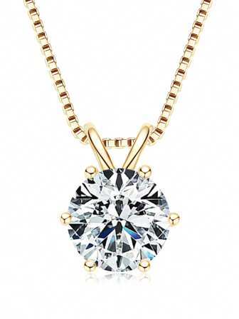 XUJIA 1PC 925 Silver 8mm(2ct) Round Cut Moissanite Pendant Necklace For Women Classic Fashionable Six-Claw Pendant Necklace Jewelry Gifts Suitable For Lovers With GRA Certificate
