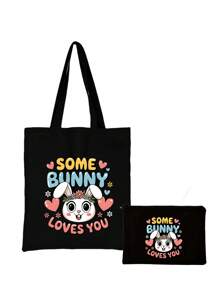1/2 Pieces Easter Bunny Canvas Custom Tote Bag Cartoon Bunny Beauty Bag - , Large Capacity, Fashionable And Simple Style, Suitable For Easter Celebrations, Daily Commuting, Outdoor Picnics, Parties, Travel And Shopping Tote Bags Cosmetics Storage Bags, Toiletry Bags, Cosmetic Bags Shoulder Bags Suitable For Easter Holiday Bags Combination Shoulder Bag Plus Beauty Bag Business Travel Essential - Multicolor - View 7