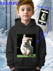 Customized Printing, You Can Print Your Favorite Photos Or Designs, Creative Design Popular Print Patterns, Boys' Teens Fashion Hooded Sweatshirt, Boys' Children's Sportswear Hoodie, Personalized Photo Printing Autumn/Winter Clothes, Fleece Garments, Pullover Hoodies, Boys' Girls' Clothes, Teens Boys' Apparel, Fast Delivery.