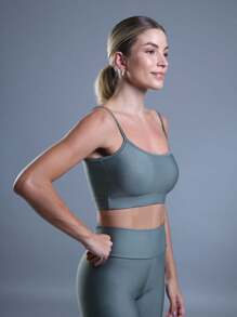 FITNESS TOP WITH NON-TRANSPARENCY STRAPS AND HIGH SUPPORT - Army Green - View 2