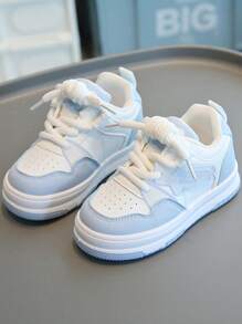 1 Pair Unisex Letter Patchwork PU Non-Slip Thick Sole Round Toe Mid-Top Criss-Cross Lace Up Flat Casual Sports Shoes, Suitable For Spring/Autumn