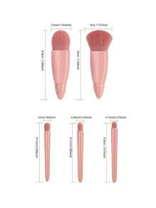 طقم فرش مكياج مع مرآة مضغوطة، طقم فرش مكياج للسفر مكون من 5 قطع، تشمل فرشاة ظلال العيون وفرشاة البودرة وفرشاة الأساس