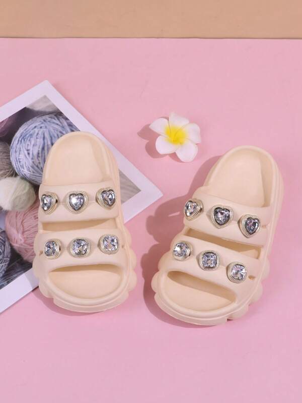 Sandalias para niñas antideslizantes para exteriores con strass, zapatos huecos de verano para niñas pequeñas, zapatos de playa para niñas