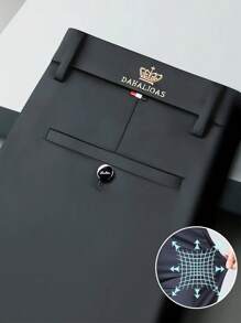 Stretch Fabric Office & Commuter Style Trousers, Men's Casual Slim Fit Dress Pants For Summer, Professional Suit Pants For Work, Wedding, Party, Halloween, Christmas - Dark Grey - View 2