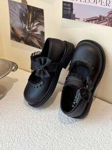 1 双女童黑色平底鞋，钩环钩环仙女风格可爱一脚蹬休闲户外鞋，适合夏季 - 黑色 - 查看 2