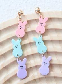 1 par de pendientes colgantes con diseño de oreja de conejo y huevos de Pascua de colores acrílicos, estilo lindo de conejo en color caramelo como regalo festivo para mujeres en fiestas, festivales y días festivos