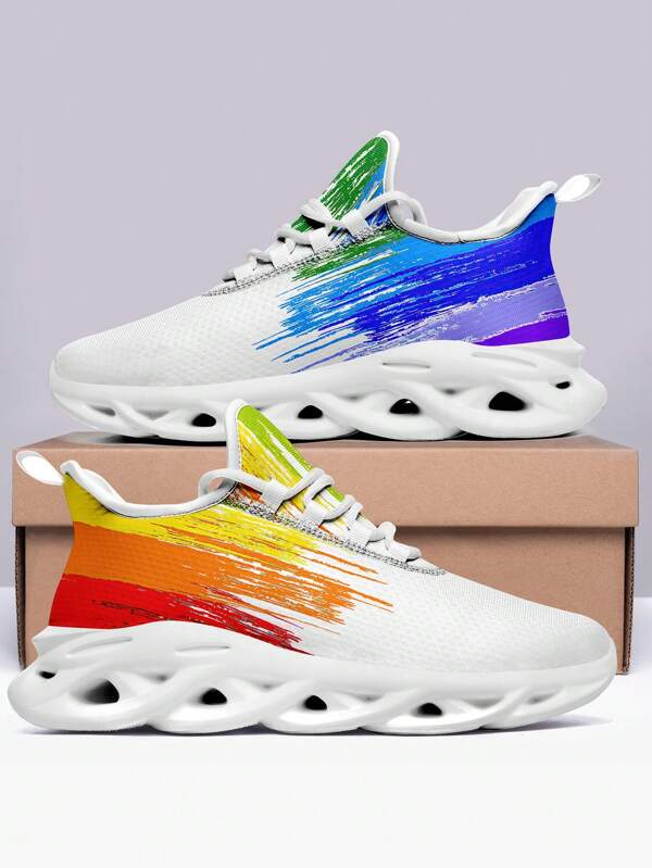 Rainbow Design Men's Sneakers, Lightweight Low Top Lace Up Shoes, Wide Fit Women's Fashion Outdoor Shoes