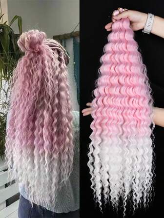 32インチ ディープウェーブ クロシェヘア ピンク & ゴールド オーシャンウェーブ 女性用ブレイディングヘア オレンジ色の合成 カーリー クロシェヘアエクステンション ウェーブブレイディングヘア クロシェブレード