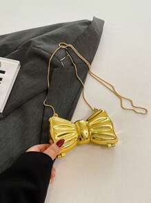 蝴蝶结艺术袁苏凤链条女士小方包2025春夏新款简约单肩斜挎包 - 金色 - 查看 5