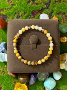 1pc Yellow Quartz Beaded Bracelet, 6mm, Handmade Jewelry, Symbolizing Wealth And Success, Unisex Everyday Wear, Jewelry Gift - Yellow - View 3
