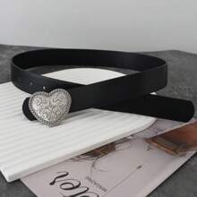 1 chiếc thắt lưng khóa trái tim thời trang, thắt lưng quần jeans nữ họa tiết nổi Y2K của Mỹ, màu đen - A - Xem 2