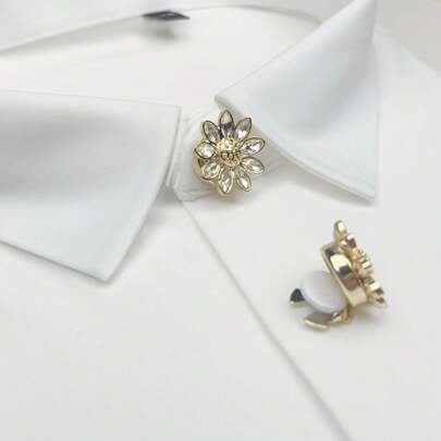2pcs Gorgeous Flower Cufflinks, Elegant Light Luxury Shirt Buttons, Ladies Old Money Style Button Cover; Hanging Plating Process, High Quality Rhinestones With Full Brass Base, Men's And Women's Cufflinks Shirt Buttons. Suitable For Formal Occasions, Daily Wear, Weddings, Parties, Gifts For Friends, Holiday Gifts