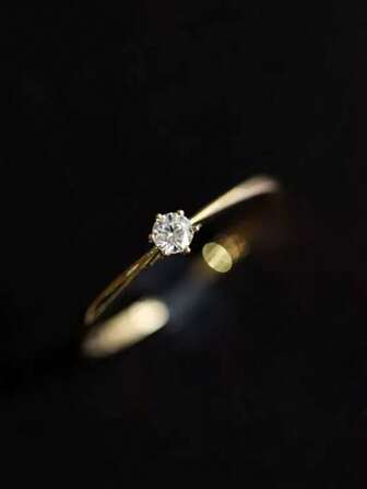 1 件 S925 纯银 6 爪合成锆石戒指，优雅的日常佩戴珠宝，适合女士