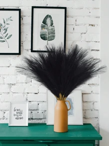 1/5 Pcs Black Artificial Pampas Grass With Feather Decorations, 18.11 Inches/46 Cm Height, Fluffy Silk Bohemian Style Pampas Flowers For Home, Living Room, Kitchen, Wedding, Christmas, Easter Decoration, Vase Fillers, Country Style Decor, Perfect Mother's Day Gift