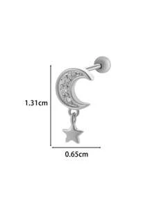 Toppiercing 1pc Fashionable Minimalist Copper Zirconia Star Moon Flower Screw Thread Titanium Steel Cartilage Earring, Ear Bone Piercing Jewelry