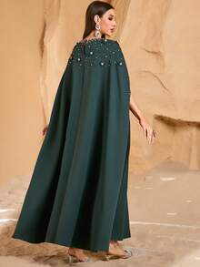 Women's Elegant & Modest Arabian Style Beaded Embellished Dress, Abaya - Dark Green - View 3