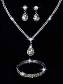 Women's Rhinestone Jewelry Sparkling Luxury Rhinestone Jewelry Set Sparkling Necklace Earrings Bracelet Set Silver Sparkling Glitter V-Shaped Metal Flip Envelope Bag Fashion Banquet Bag Handbag Wallet Handbag Elegant Handbag Banquet Bag Handbag Women's Ball Handbag Women's Bridal Banquet Bag Ball Handbag Metal Chain Handbag Wedding Party Handbag Cocktail Party Wedding New Wallet Banquet Bag