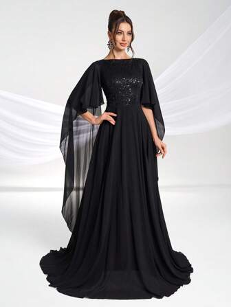 YISIKADO Women's Elegant Banquet Evening Dress, Sequin & Chiffon Dress, Party Dress, Wedding Guest Dress, Formal Dress,Gown