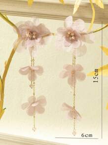 2PCS Fashion Elegant Lace Pearl Flower Long Earrings Niche Original Design Cold Romantic Sue Earrings Fabric Flower Long Earrings Suitable For Daily Wear