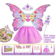 Conjunto de disfraz de hada ángel para niños - Incluye mochila con alas de mariposa luminosas, falda, corona, varita mágica; Alas de hada eléctricas, alas de ángel; Disfraz para representaciones, fiestas, cumpleaños, regalos para niñas