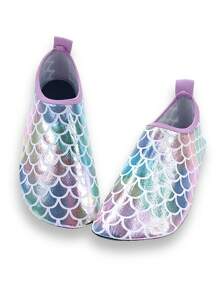 Children's Outdoor Beach Shoes, Girls' Colorful Fish Scale Soft Sole Lightweight Breathable Outdoor Swimming Water Sports Beach Elastic Socks Shoes