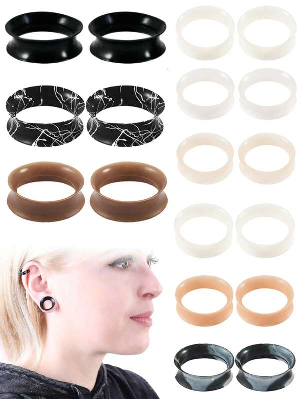 Pair Skin Thin Soft Flexible Ear Tunnels Double Flare Ear Plugs Flesh Tunnel Ear Gauge Expander Stretcher Earlets Earrings
