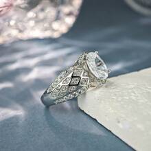 1pc S925 Sterling Silver Men's Ring, Inlaid Oval Zirconia Decoration Ring, Multiple White Zirconia Inlaid Accents, Suitable For Father's Day, Christmas, New Year Gifts, Couples, Weddings, Parties, Daily Wear, Comes With Elegant Gift Box, Silver Weight 8g - Silver - View 2