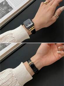 1PC Metal And Leather Strap Compatible With Apple Watch Band S10 42/46mm 49Ultra Elegant Women Bracelet For Apple Watch 9 8 7 6SE 5 4 3 2