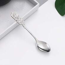 6pcs Elegant Rose Handle Coffee Spoons, High Quality Stainless Steel Tea Spoons, Charming Flower Shape Ice Cream Scoops, Adorable Spoons For Home, Cafe, Restaurant Back To School - Multicolor - View 5