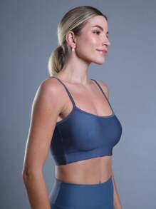 FITNESS TOP WITH NON-TRANSPARENCY STRAPS AND HIGH SUPPORT - Teal Blue - View 3