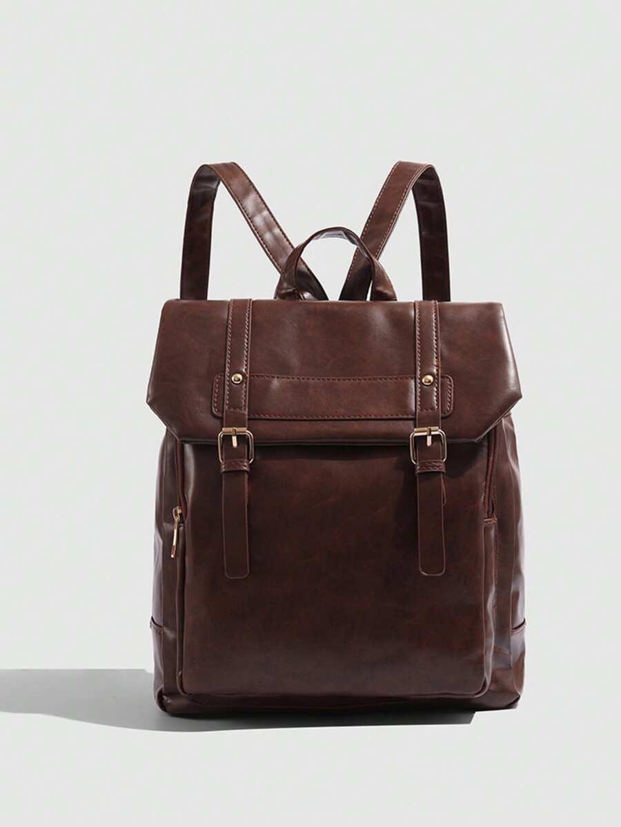 Retro Soft Leather Women's Backpack, Large Capacity College Casual Commuter Bag - Brown - View 1