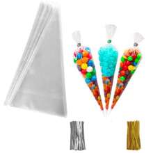 1pc/25pcs/50pcs/100pcs/Pack DIY Wedding Birthday Party OPP Bags, Transparent Triangle Candy Food Bags, Food Bags/Boxes, Suitable For Candy, Chocolate, Cookies, Etc. Bulk DIY Candy Bags, Wedding Favors, Birthday Party Decorations, Ideal For Baking, Candy, Pastry And Snack Packaging, Wedding Party Gift Bags, Christmas, Suitable For Kitchen Use, Kitchen Storage - Multicolor - View 3