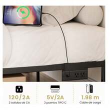 FABATO Base Cama King Size – Marco de Cama con Plataforma 2 Salidas CA y 2USB - Base de Cama de Soporte de Listones de Metal – Almacenamiento Debajo de Cama King Size - Tipo de Enchufe A USA (110-127V) - Ver 2