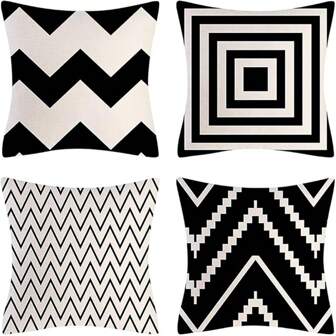 4 件波西米亚风几何黑棕色抱枕套，西部农舍装饰抱枕套室内户外椅垫套枕套