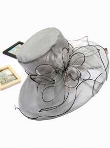 1pc Women's Polyester Mesh Breathable Elegant Casual Bucket Hat With Pearl Flower & Bow Decor, Suitable For Outing, Party And Daily Wear - Bow - View 3