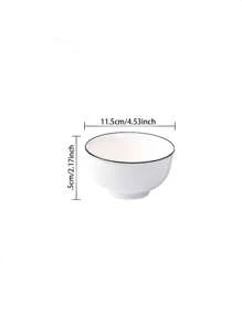 2/4 件装白色陶瓷碗，带黑边，高品质家用碗 - 黑與白 - 查看 2