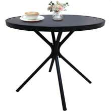 Small Outdoor Patio Side Table, Metal Bistro Table Round With Tempered Glass Tabletop, Compact Coffee Desk, Weather Resistant Portable End Table, Black