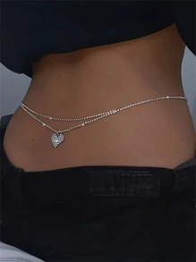 1pc Fully Rhinestoned Heart Pendant Tassel Waist Chain, Fashion Personalized Nightclub Sexy Crystal Glitter Body Chain Accessory For Women - Multicolor - View 1