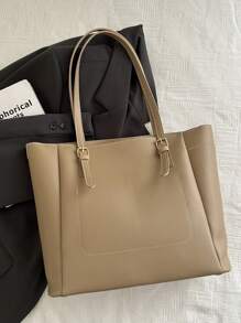 A Retro Fashion Large Capacity Tote Bag, Zip Opening, Stitching, Solid Colour Soft Surface, Lightweight Shoulder Bag. Suitable For Ladies Daily Life Leisure, Commuting, Holiday, Work Use